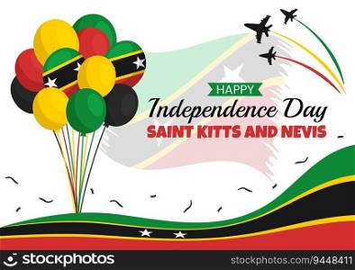Happy Independence Day Saint Kitts and Nevis Vector Illustration with Country Flag Background in Flat Cartoon Hand Drawn Landing Page Templates