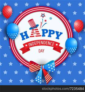 Happy Independence day United states of America with circle frame with ribbon and balloons