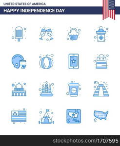 Happy Independence Day USA Pack of 16 Creative Blues of american  football  sweet  american  stage Editable USA Day Vector Design Elements