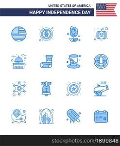 Happy Independence Day USA Pack of 16 Creative Blues of house  usa festival  badge  pumpkin  plent Editable USA Day Vector Design Elements