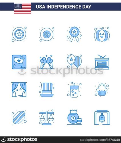 Happy Independence Day USA Pack of 16 Creative Blues of world; flag; police; american; pumpkin Editable USA Day Vector Design Elements