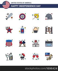 Happy Independence Day USA Pack of 16 Creative Flat Filled Lines of flag  star  c&ing  eagle  animal Editable USA Day Vector Design Elements