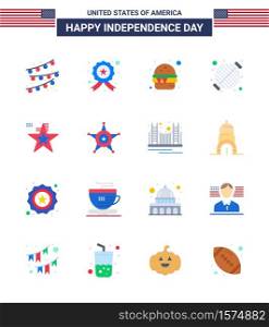 Happy Independence Day USA Pack of 16 Creative Flats of american; party; fast; grill; barbecue Editable USA Day Vector Design Elements