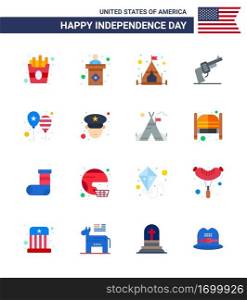 Happy Independence Day USA Pack of 16 Creative Flats of party  celebrate  c&ing  balloons  weapon Editable USA Day Vector Design Elements