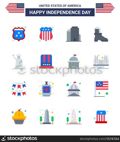 Happy Independence Day USA Pack of 16 Creative Flats of usa; of; office; liberty; american Editable USA Day Vector Design Elements