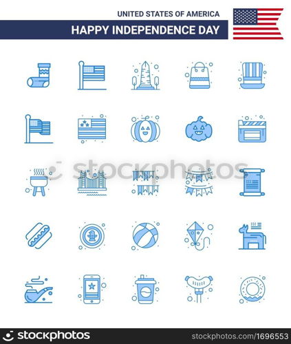 Happy Independence Day USA Pack of 25 Creative Blues of day; packages; landmark; money; washington Editable USA Day Vector Design Elements