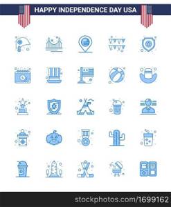 Happy Independence Day USA Pack of 25 Creative Blues of police  paper  tourism  garland  sign Editable USA Day Vector Design Elements