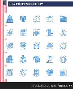 Happy Independence Day USA Pack of 25 Creative Blues of video; american; animal; space; landmark Editable USA Day Vector Design Elements