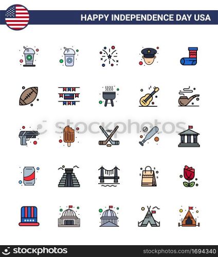 Happy Independence Day USA Pack of 25 Creative Flat Filled Lines of sport; ball; man; gift; christmas Editable USA Day Vector Design Elements