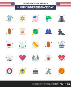 Happy Independence Day USA Pack of 25 Creative Flats of usa  landmark  flag  building  protection Editable USA Day Vector Design Elements