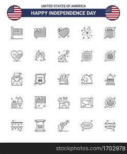 Happy Independence Day USA Pack of 25 Creative Lines of usa police  badge  flag  usa  fire Editable USA Day Vector Design Elements