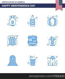 Happy Independence Day USA Pack of 9 Creative Blues of fast  usa  pumpkin  sign  usa police Editable USA Day Vector Design Elements
