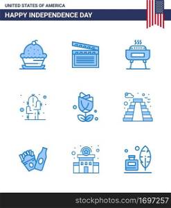 Happy Independence Day USA Pack of 9 Creative Blues of flower  plant  usa  flower  holiday Editable USA Day Vector Design Elements