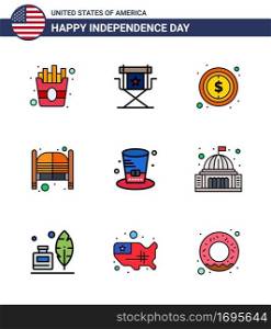 Happy Independence Day USA Pack of 9 Creative Flat Filled Lines of day  day  usa  saloon  bar Editable USA Day Vector Design Elements