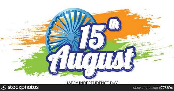 Happy Indian Independence Day celebration on flag brush color greeting background