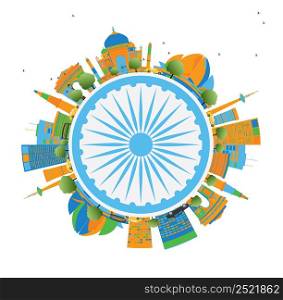 Happy Indian Republic Day Card. Vector illustration. Concept with indian Landmarks and copy space.