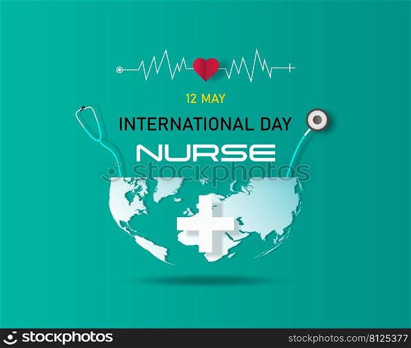 Happy international nurses day symbol Headphones and pulses with world map background. 12 May with symbol and icon design. Vector illustration template  thank you week of international nurse day.