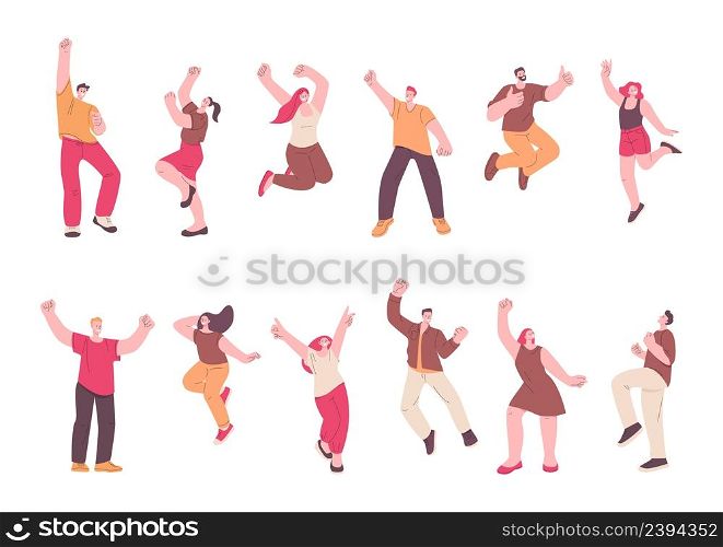 Happy jumping characters. Office women cheers, successful youth celebrating. People freedom, teens or students clipart. Active excited vector person. Happy woman and man employee cheerful illustration. Happy jumping characters. Office women cheers, successful youth celebrating. People freedom, teens or students clipart. Active excited kicky vector person