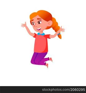 Happy jumping teen girl. joy person. pupil smile. vector flat cartoon illustration. Happy jumping teen girl vector