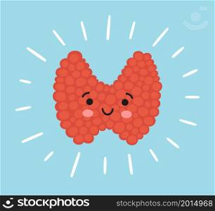 Happy kawaii thyroid gland character. Drawing of a smile thyroid gland. Vector illustration isolated in cartoon style on white background.. Happy kawaii thyroid gland character. Drawing of a smile thyroid gland. Vector illustration isolated in cartoon style on white background
