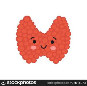 Happy kawaii thyroid gland character. Drawing of a smile thyroid gland. Vector illustration isolated in cartoon style on white background.. Happy kawaii thyroid gland character. Drawing of a smile thyroid gland. Vector illustration isolated in cartoon style on white background