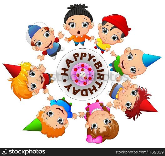 Happy kids celebrating birthday illustration