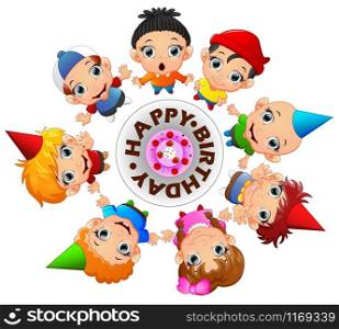 Happy kids celebrating birthday illustration