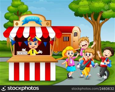 Happy kids having fun in an amusement park