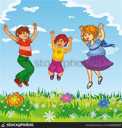 Happy kids jumping vector illustration
