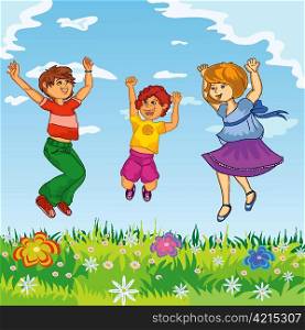 Happy kids jumping vector illustration