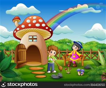 Happy Kids playing on the fantasy house 