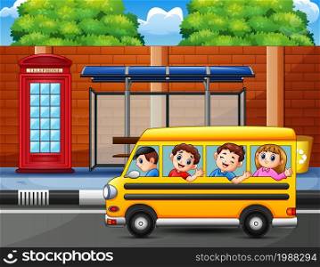 Happy kids to ride the school bus