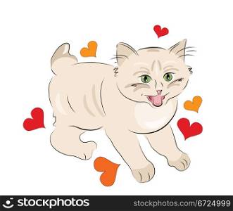 happy kitten and hearts