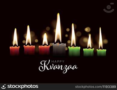 Happy kwanzaa card template with seven realistic candles and place for your text content
