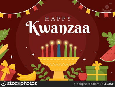 Happy Kwanzaa Holiday African Template Hand Drawn Cartoon Flat Illustration with Order of Name of 7 principles in Candles Symbols Design