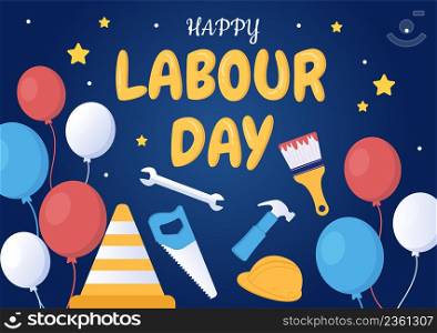 Happy Labor Day from People of Various Professions, Different Background and Thanks to Your Hard Work in Flat Cartoon Illustration for Poster