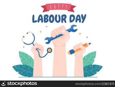 Happy Labor Day from People of Various Professions, Different Background and Thanks to Your Hard Work in Flat Cartoon Illustration for Poster