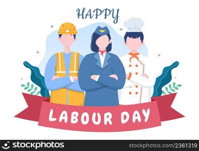 Happy Labor Day from People of Various Professions, Different Background and Thanks to Your Hard Work in Flat Cartoon Illustration for Poster