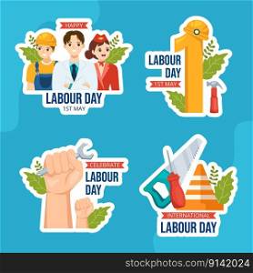 Happy Labor Day Label Flat Cartoon Hand Drawn Templates Background Illustration