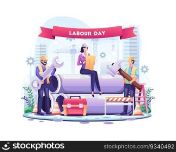 Happy Labour day. Construction workers are working on Labour Day On 1 May. vector illustration
