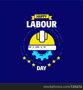 Happy Labour day design with blue and yellow theme vector with setting gear logo. For web design and application interface, also useful for infographics. Vector illustration.
