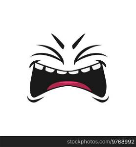 Happy laughing cartoon face, vector emoji, facial expression with wide laugh toothy mouth and closed eyes. Isolated personage positive feelings. Happy laughing cartoon face, vector emoji, laugh