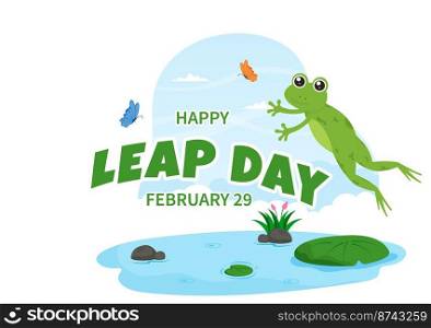 Happy Leap Day on 29 February with Cute Frog in Flat Style Cartoon Hand Drawn Background Templates Illustration