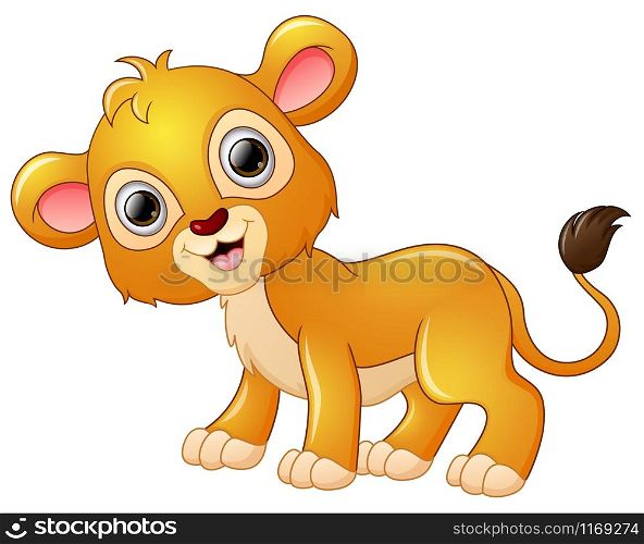 Happy lion cartoon isolated on white background
