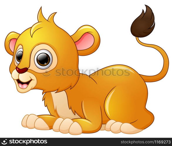 Happy lion cartoon lay down