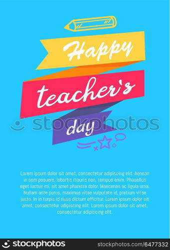 Happy Literacy Day Poster on Blue Background Text. Happy literacy day poster with pencil silhouettes, inscription on ribbon and place for text vector illustrations on blue, greeting cover design