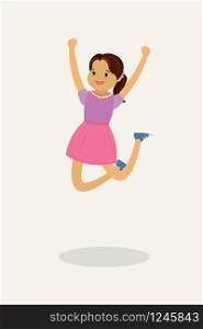Happy little girl in a jump,kid character,isolated,flat vector illustration