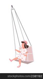 Happy little girl on swing semi flat color vector character. Sitting figure. Full body person on white. Childhood memory simple cartoon style illustration for web graphic design and animation. Happy little girl on swing semi flat color vector character