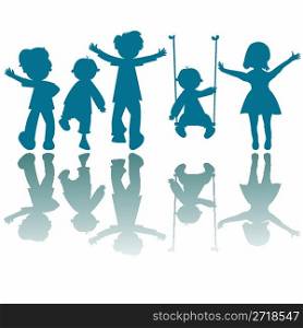 happy little kids silhouettes, vector art illustration; more silhouettes and drawings in my gallery