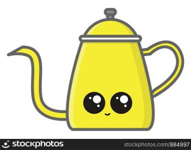 Happy little yellow teapot, illustration, vector on white background.
